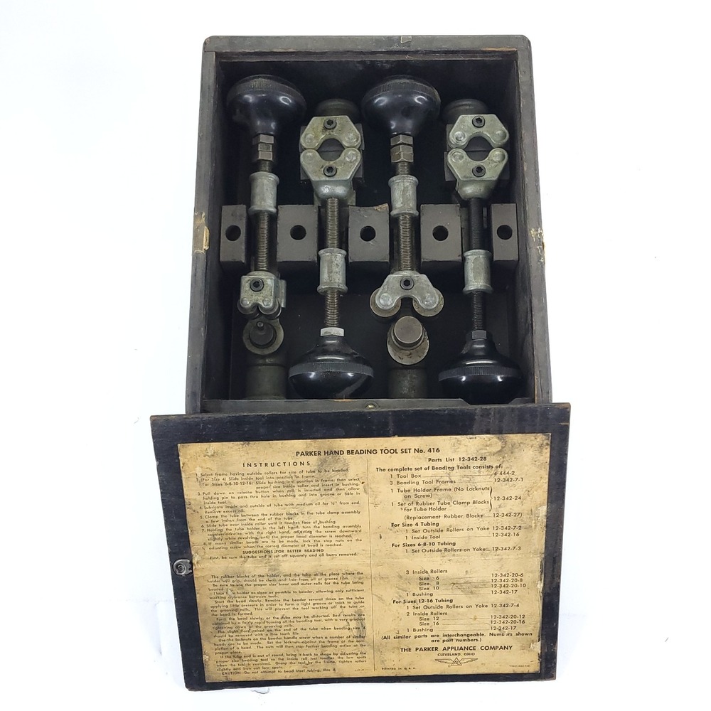 Parker Hand Beading Tool Set No. 416 with Instructions Wooden Box Aircraft Mech